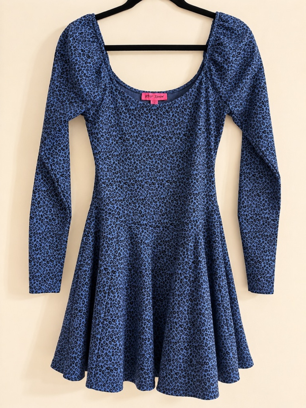 Betsey Johnson Blue Leopard-Print Long Sleeve Dress